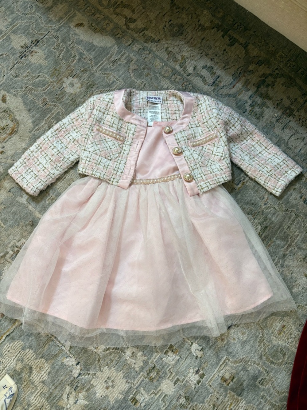 Blueberi Boulevard Pink Tweed Jacket and Pale Pink Tulle Dress Set